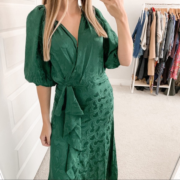 Saloni Draped Olivia Dress Forest Green - Picture 2 of 9